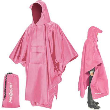 Poncho impermeable con capucha para la lluvia, color rosa.