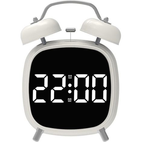 Réveil LED en métal pour gros dormeurs, puissant et multifonctionnel, modèle GH8032, boîtier blanc, éclairage blanc. (1/5)