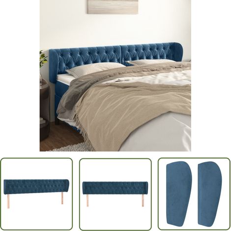 The Living Store Tête de lit avec oreilles Bleu foncé 183x23x78/88 cm Velours - Tête De Lit - Tête De Lit Velours - Tête De Lit Ajustable - Tête De Lit Bleue - Meuble Chambre (1/5)