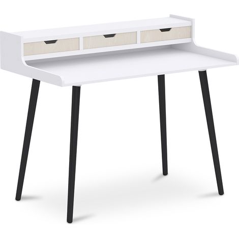 Scrivania in Legno con Cassetti - Stile Scandinavo - Thora Legno naturale / Bianco
