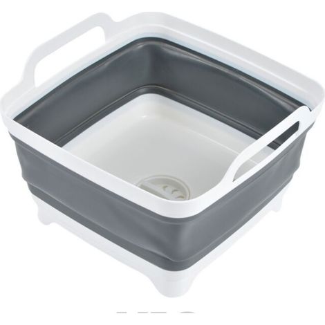 Bassine rétractable en plastique avec bouchon de vidange - Blanc/Gris - 9 L - Livraison gratuite (1/2)