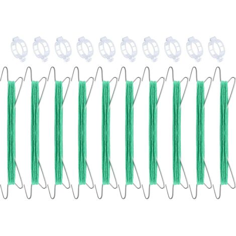 Set mit 10 Tomatenclips aus Metall mit stabiler Schlaufe und 10 Meter langem Seil – Flexibler Anbindehaken für Gartenpflanzen