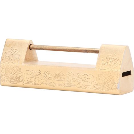 Antikes graviertes Kupferschloss, Lotus- und Fischmotiv, 5 cm Spalt, horizontaler Verriegelungskopf, reines antikes Kupfer, Kupferton, traditionelles chinesisches Modell. (1/5)