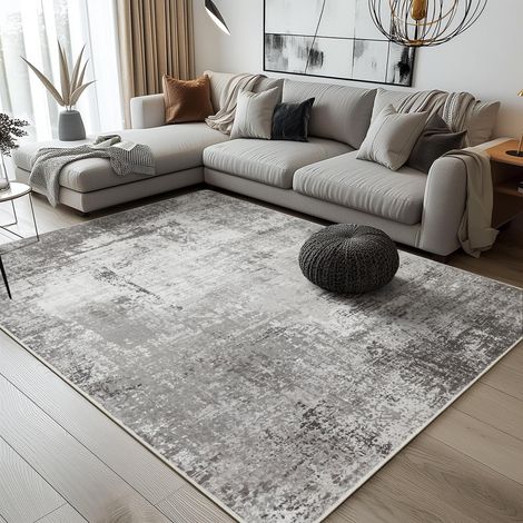 Tapis Salon Résumé 200x290cm Lavable en Machine Rug Grand AntidéRapant Poil Ras, pour Chambre Salle a Manger Descente de Lit Bureau, Cuisine, Gris (1/5)