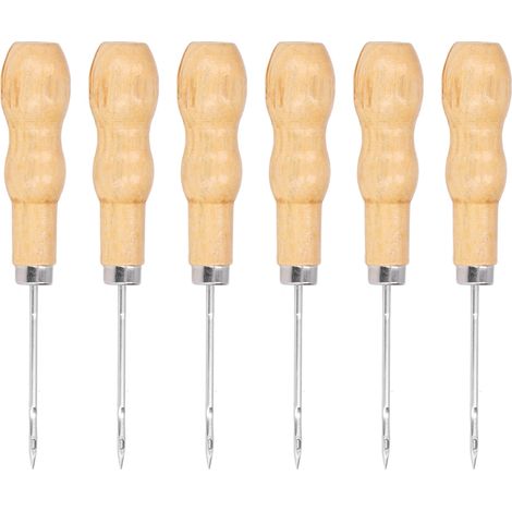 Ensemble de 10 poinçons en cuir cousus main avec manche en bois, de 125 mm de long, pour la réparation et le bricolage. (1/5)
