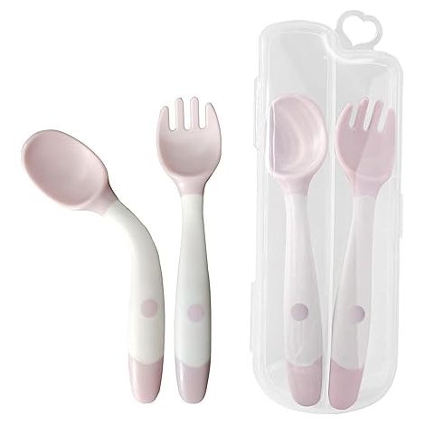 Cuillère Et Fourchette D'entraînement Pour Nourrissons, D'apprentissage Flexible Et Résistante À La Chaleur Facile À Saisir, Enfants (Blue) (pink) (1/5)