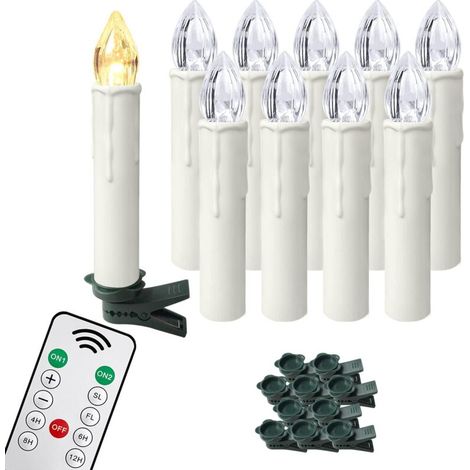 Bougies LED 10 Bougies von Noël ohne Fil weiß warm mit Télécommande Bougies von Noël Bougie LED IP44 mit Clip für Décoration Festive Fête von Mariage ohne Pile