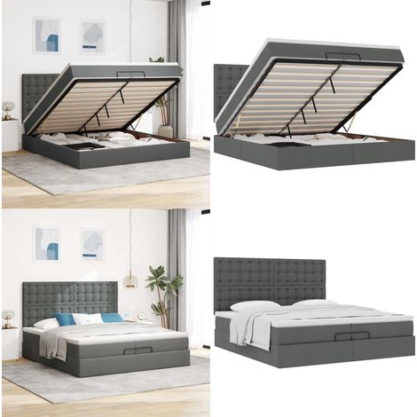 Ottoman-Bett mit Matratzen Dunkelgrau 200x200 cm Stoff - Matratze - Taschenfederkern