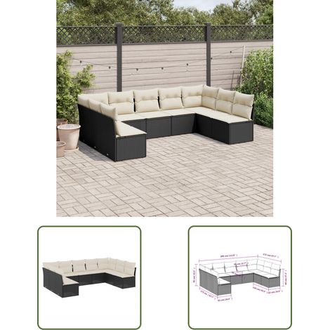 The Living Store 9-tlg. Garten-Sofagarnitur mit Kissen Schwarz Poly Rattan - Gartensofas - Outdoor Möbel - Lounge Set - Rattan Sofa - Gartenlounge (1/3)