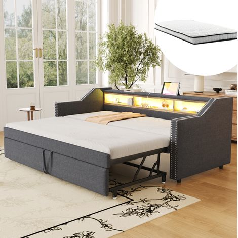 Bett Schlafbett ausziehbar 90x190 180x190 mit Stauraum OKMYHOME (1/5)