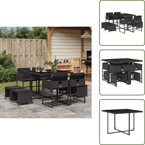 Cuscini da giardino - vidaXL Set da Pranzo da Giardino 9 pz con Cuscini Nero in Polyrattan - Mobili da esterno