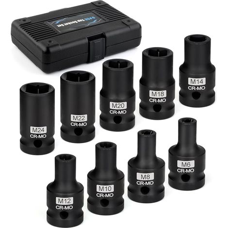 Jeu de Douilles de Robinet M6-M24 9pcs Jeu de Douilles Carrées (1/5)