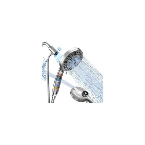 Duschkopf mit Filter, Hochdruck-Handbrause mit 10 Strahlarten, 1,5 m Brauseschlauch und verstellbarer Halterung. Der Duschkopf entfernt Chlor und Kalk, Chrom-Finish – Crezuo