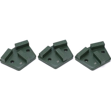 Set mit 3 trapezförmigen Diamantschleifscheiben zum Schneiden von Beton, T-förmige Zähne, 2 Löcher, grün, Körnung 30 (1/5)