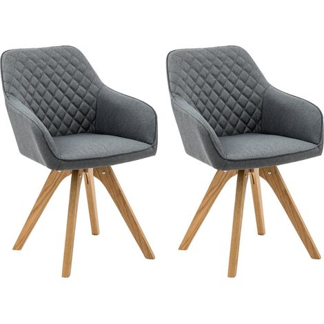 Lot de 2 fauteuils de salle à manger en tissu gris et chêne massif style scandinave - PANGIVO (1/5)