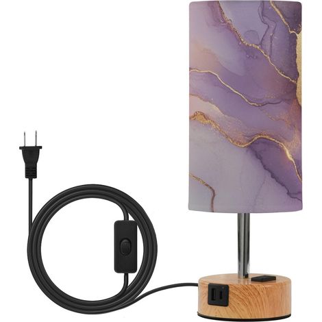 Petite lampe de table en marbre or rose violet avec abat-jour (1/5)