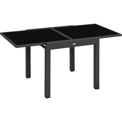 Table de jardin extensible 80-160 x 80 x 75 cm – Structure en aluminium – Plateau en verre – Table de repas extérieure (1/5)