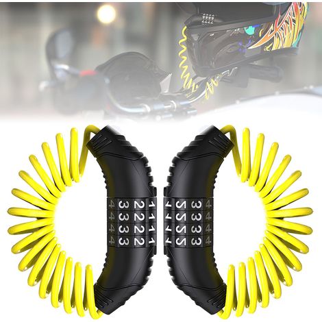 Câble de verrouillage portable avec combinaison pour moto, léger et compact, casque de moto antivol, câble en acier (Jaune 2PCS) (1/5)