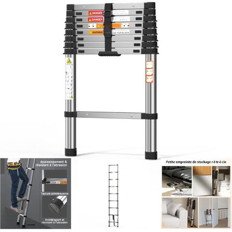 Échelle télescopique multifonctionnelle en acier inoxydable de 2,6 mètres, portant 150 kg, antidérapante (1/5)