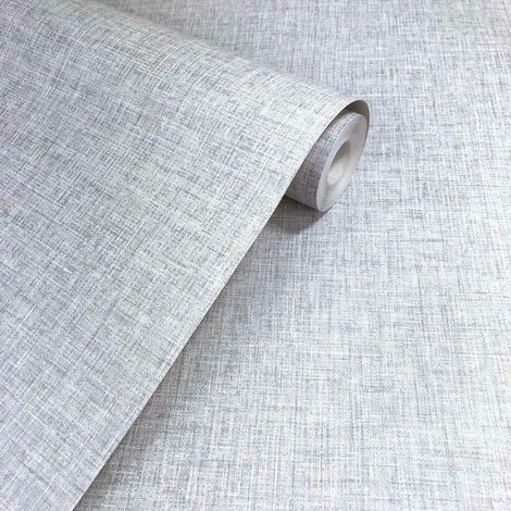 Arthouse Linen Texture Light Grey Plain Woven Effect Textured Wallpaper 676006