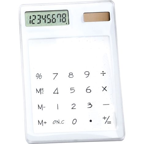 Calculatrice solaire tactile 8 chiffres écran LCD transparent blanc portable pour bureau école maison (1/5)
