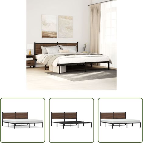 Metallbettgestell -  Metallbett ohne Matratze Braun Eichen-Optik 180x200 cm (1/5)