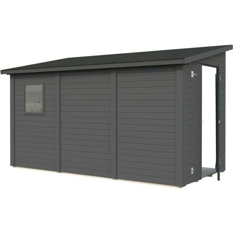 Abri de jardin bois 5,4 m² adossable – Structure en panneaux 16mm – Plancher intégré – Porte double avec serrure – Toit en voliges bois massif – Palmako (1/4)