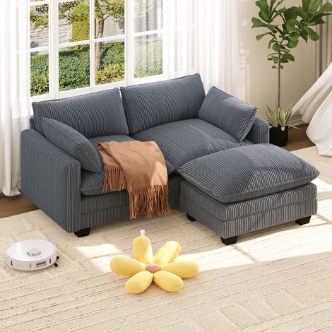 Divano Angolare 2 Posti in Velluto Bealife Divano Modulare Telaio in Legno Metallo con Seduta a Doppio Strato Poggiapiedi Mobile e 2 Braccioli Imbottiti per Soggiorno o Studio 167.5 x 141.5 x 91 cm Gr