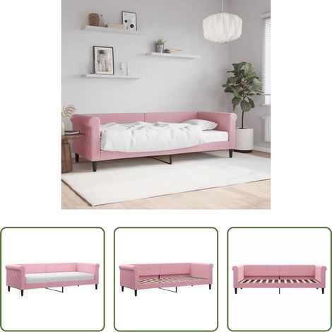 Canapé-lit - Lit de jour avec matelas rose 80x200 cm velours (1/5)