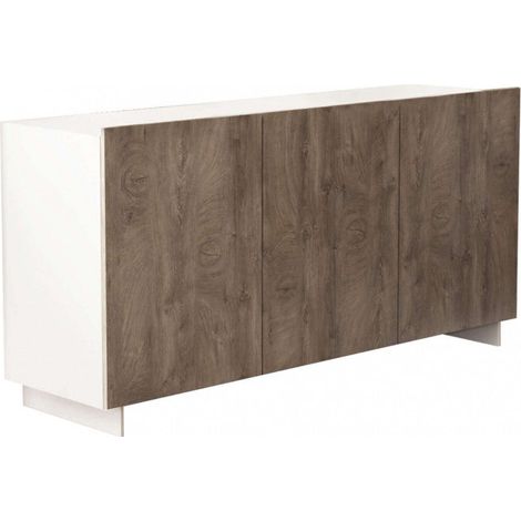Credenza Carlile Bianco e Rovere Chiaro 150x40x76 h cm in Truciolare bilaminato Rovere grigio (1/5)
