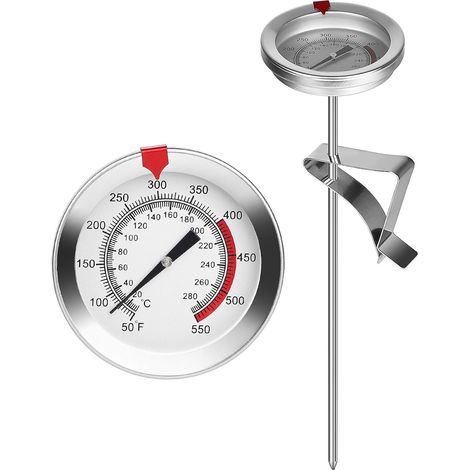Termómetro de cocina CSPARKV de 20 cm, de acero inoxidable, para freír, con clip, de 20 a 280 °C, para carne, café, pavo, barbacoa y aceite. (1/5)