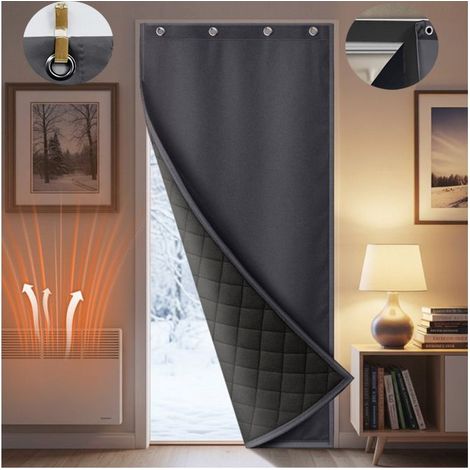 Rideau de Porte Isolant Thermique 420 g/m² 100x210cm Gris,Perforé/Auto-adhésif,Anti-Bruit,Coupe-vent,Coupe Froid,Pour Porte,Cave (1/5)