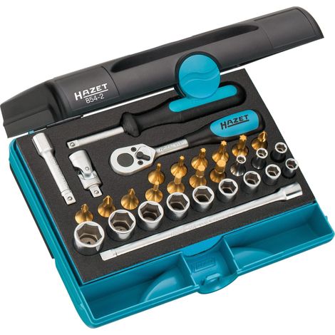 Assortiment de clés à douille Hazet, revêtement TiN, carré 1/4 pouce, 30 pièces