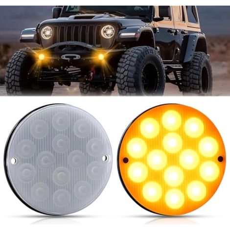 Biqing 2PCS Rond 3 Inch Feux de Gabarit Latéraux LED 12V 24V,Multifunction 14LED D'avertissement de Danger D'urgence Lumière Stroboscopique Feux Arriere LED Pour Remorque Voiture Camion SUV(Jaune) (1/5)