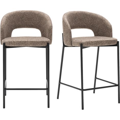 Lot de 2 chaises de bar en tissu et métal H65cm - Marron chiné - Soren (1/5)