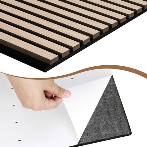 Randaco Akustikpaneel selbstklebend Wandpaneel, Eiche, 120x60 cm, Holzlamellen Filz MDF, 2 Stück, Schallabsorber (1/5)