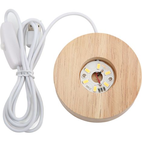 Lampe LED Rond en Chêne 2cm - Éclairage Décoratif USB pour Intérieur - Lumière Chaude 5V