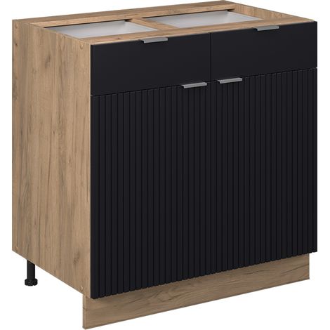 Meuble cuisine Fame-Line, Noir rayé, 80 cm sans plan de travail, Vicco