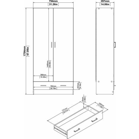 Dmora – Armoire 2 portes battantes 1 tiroir – Structure en tôle laminée – Dimensions 79 x 170 x 35 cm – Blanc – Résistante aux chocs et rayures — vue 3