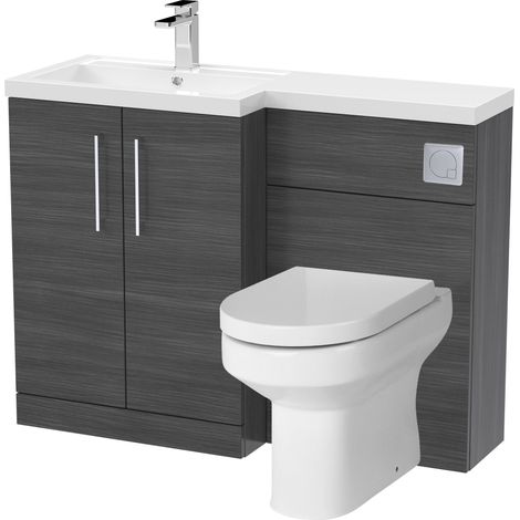 Bramshall Bathroom Bundle Floor Standing Vanity Basin and WC Unit with Pan, Seat and Cistern - Left Hand - Anthracite Woodgrain
