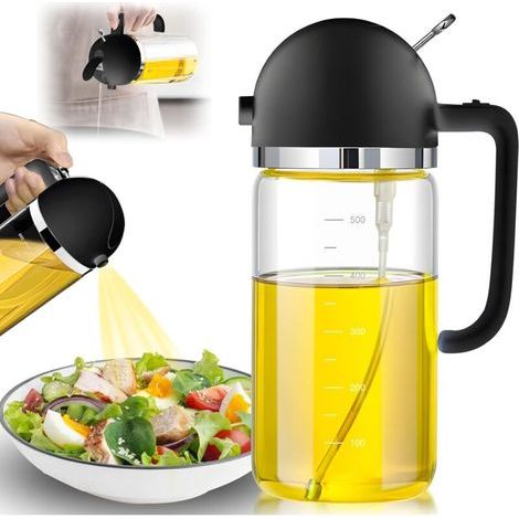 Pluvérisateur d'Huile 2 en 1, Vaporisateur d'olive Bouteille, Spray Huile Cuisine Verre, Qualité Alimentaire Vaporisateur d'huile (Noir) (1/5)