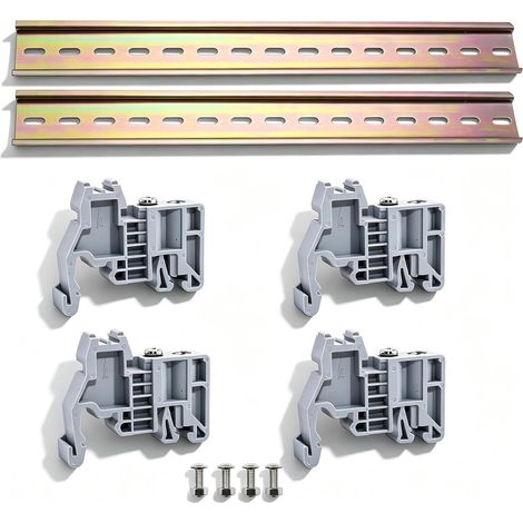 2 Pièces de 300 mm de Long Rail DIN Métal Rail DIN, 4 Pièces de Bases de Fixation et 4 Paires de Vis, pour Installation Dans des Armoires de Distribution (1/5)