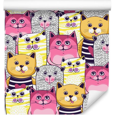 Papier peint chatons colorés pour salon et chambre 50x1000 cm (1/5)