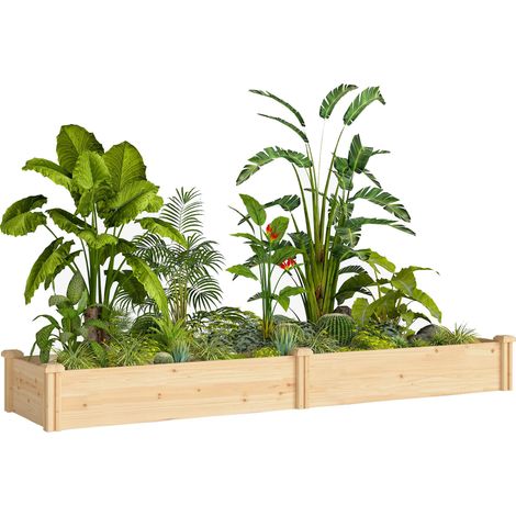 Carré surélevé en bois naturel, avec séparateur, fond ouvert, châssis froid, dimensions 235 x 66 x 26 cm.