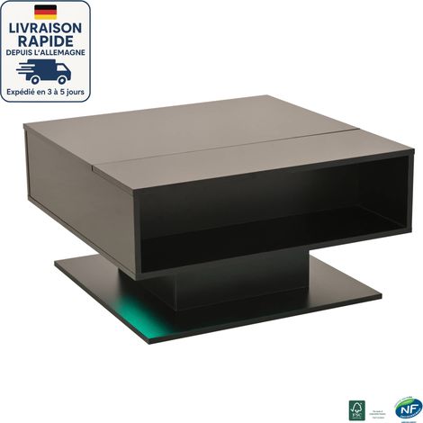 MODFU - Mesa de centro elevable con LED y espacio de almacenamiento, mesa auxiliar de sofá brillante, 80×77×40 cm, color negro (1/5)