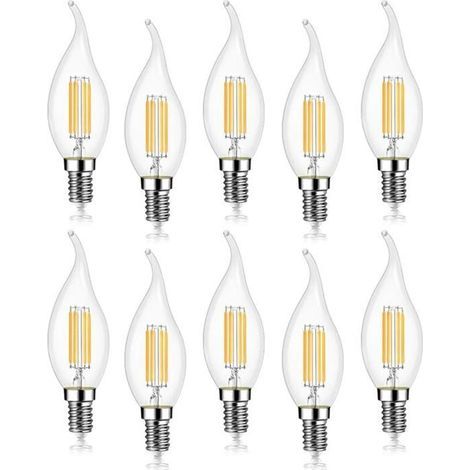 Lot de 10 4W Ampoule de Filament LED E14 470LM Flamme Bougie Blanc froid 6000K, Non-Dimmable, Angle de Faisceau 360° (1/5)