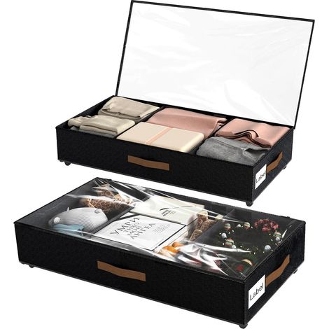 Coffre de rangement 2 pièces pour literie, coffre de rangement sous le lit avec roulettes pour literie, couvertures, jouets, chaussures, noir (1/5)