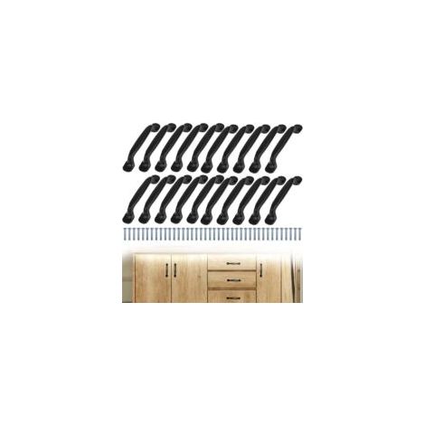 20 tiradores para armarios de cocina - Tirador negro, separación entre orificios de 96 mm, aluminio para puertas y armarios con tornillos - Crezuo