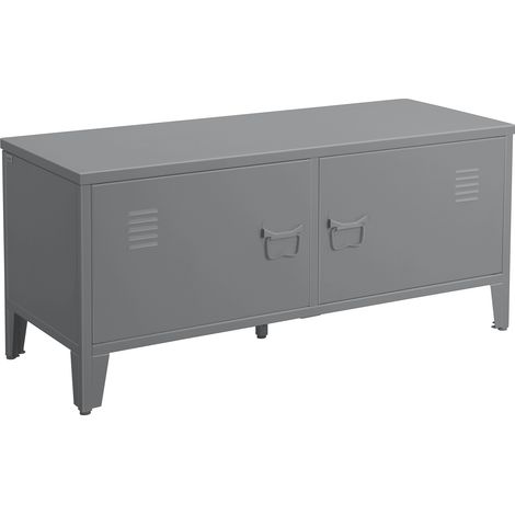 Banc d’entrée 2 portes gris – Meuble à chaussures en métal thermolaqué – Style nordique moderne – Rangement pratique pour chaussures (1/5)