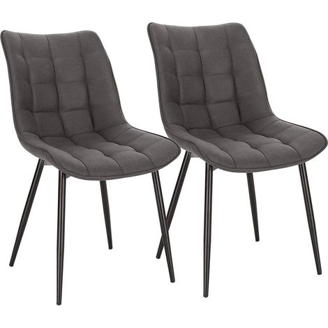 WOLTU Esszimmerstühle 2er Set Küchenstuhl Polsterstuhl Wohnzimmerstuhl Sessel mit Rückenlehne, Sitzfläche aus Stoffbezug, Metallbeine, Dunkelgrau